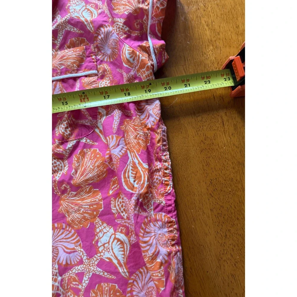 J.Crew Women Pink Orange Shell Starfish Cotton Pajama Set Short Sleeve Sz Medium